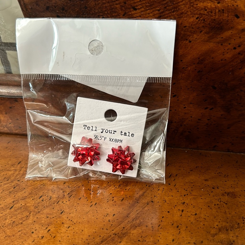 Metallic Red Gift Bow Earrings